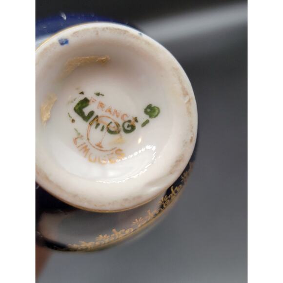 Vintage Limoges Porcelain Bud Vase France Cobalt Blue Gold 5" - Picture 7 of 9